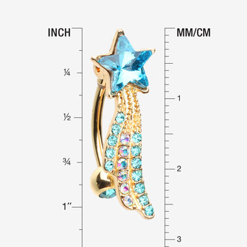 Golden Shooting Star Sparkle Reverse Belly Button Ring-Teal/Aurora Borealis